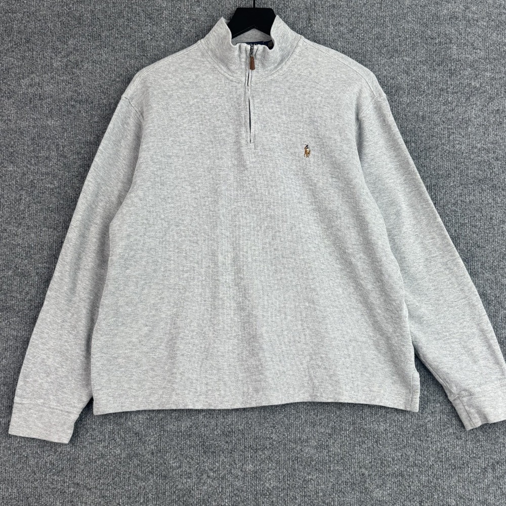 Polo Ralph Lauren Sweater Mens M Gray Estate Rib Quarter Zip Cotton Pony Pullove